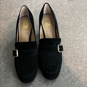Vince Camuto Black Suede Buckle Loafers